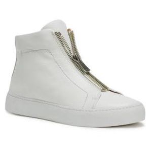 Frye White Leather Zip-Front High-Top Sneakers